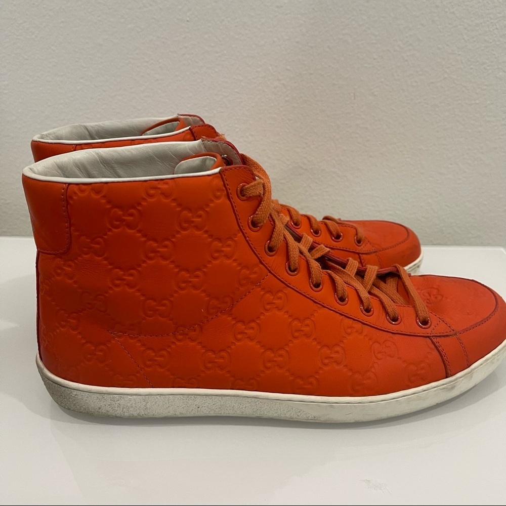 GUCCI MEN HIGH TOP ORANGE SNEAKERS - Picture 11 of 12